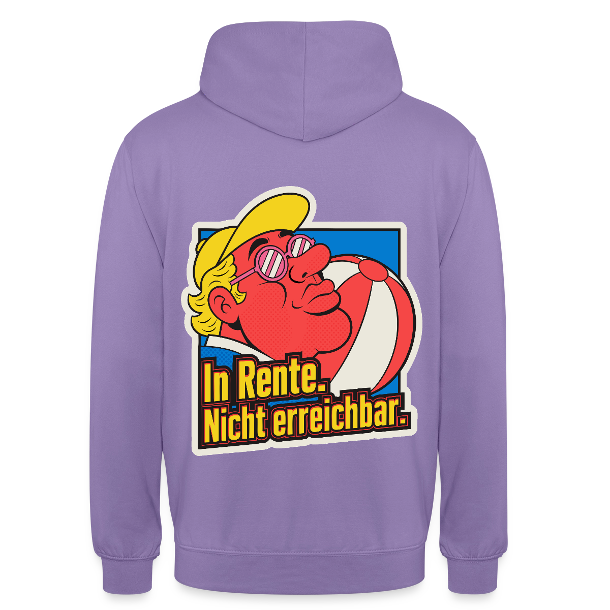 "In Rente. Nicht erreichbar. Popart-Motiv" Motiv-Hoodie unisex, Farbe Lavendel