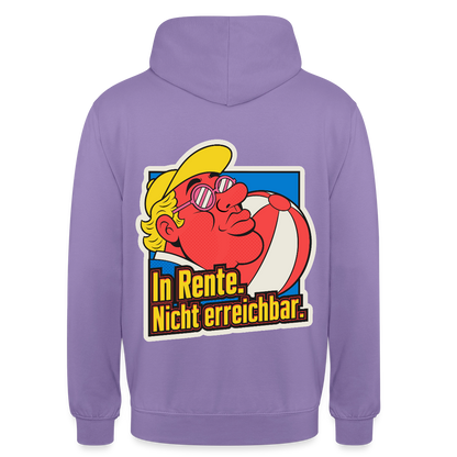 "In Rente. Nicht erreichbar. Popart-Motiv" Motiv-Hoodie unisex, Farbe Lavendel