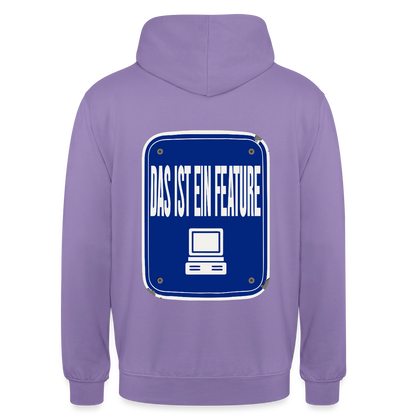 Das ist ein Feature. Emailschild-Motiv Motiv-Hoodie unisex, Farbe Lavendel