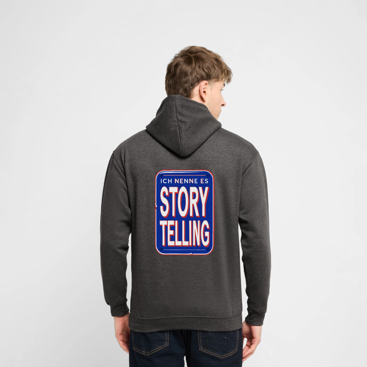 Ich nenne es Storytelling. Motiv-Hoodie unisex, Farbe Anthrazit, Model