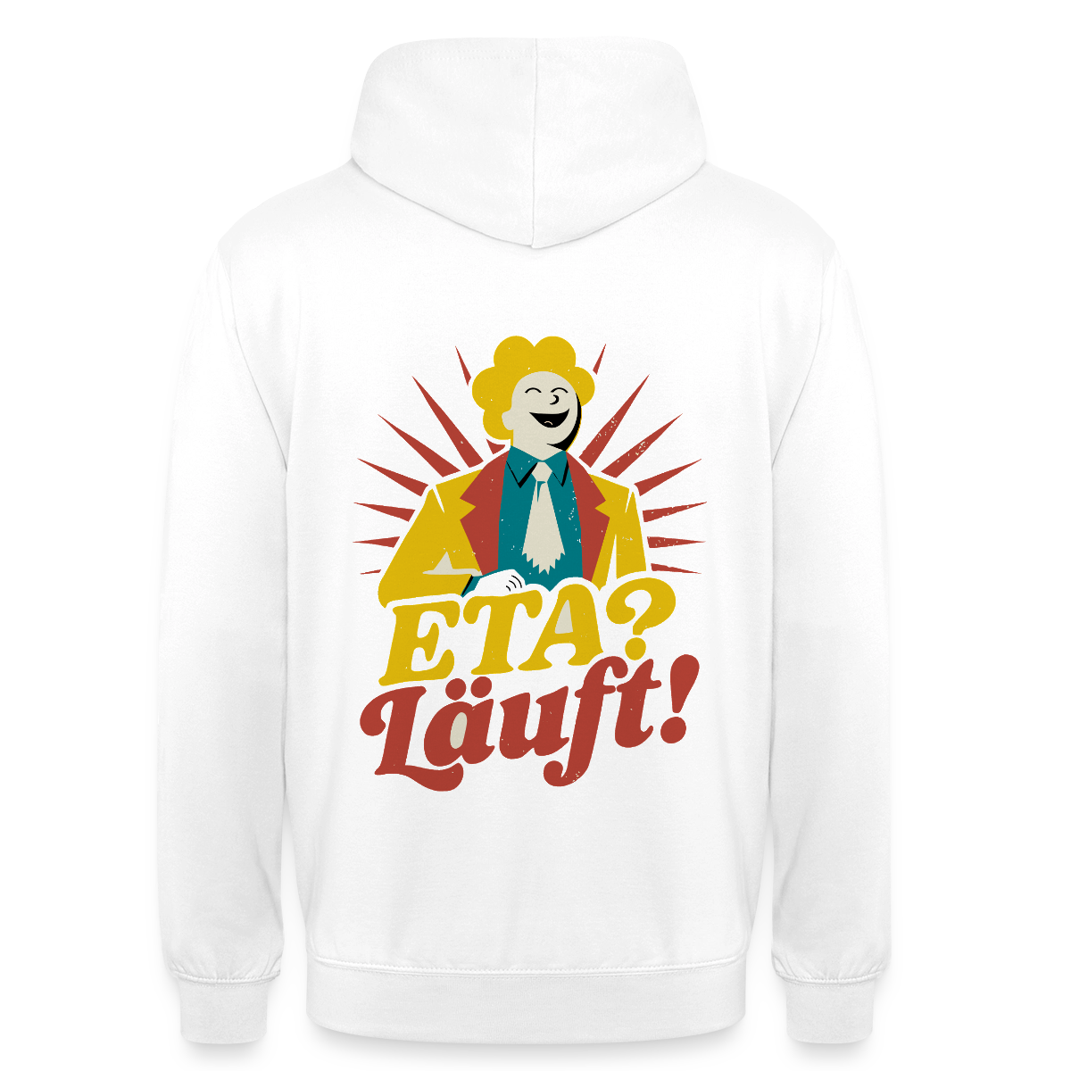 "ETA? Läuft! Midcentury-Motiv" Motiv-Hoodie unisex, Farbe Weiß