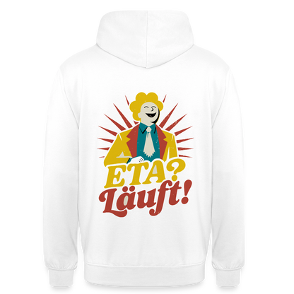 "ETA? Läuft! Midcentury-Motiv" Motiv-Hoodie unisex, Farbe Weiß