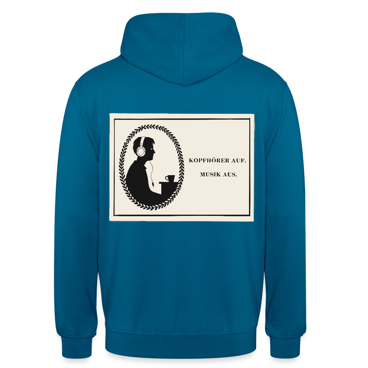 Kopfhörer auf. Musik aus. Motiv-Hoodie unisex, Farbe Tiefseeblau