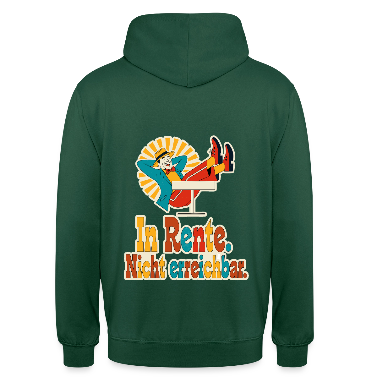 "In Rente. Nicht erreichbar. Midcentury-Motiv" Motiv-Hoodie unisex, Farbe Flaschengrün