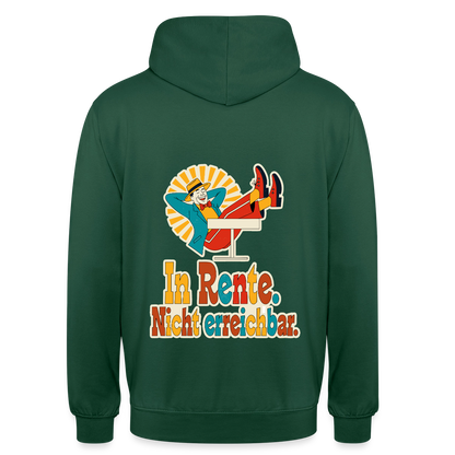 "In Rente. Nicht erreichbar. Midcentury-Motiv" Motiv-Hoodie unisex, Farbe Flaschengrün