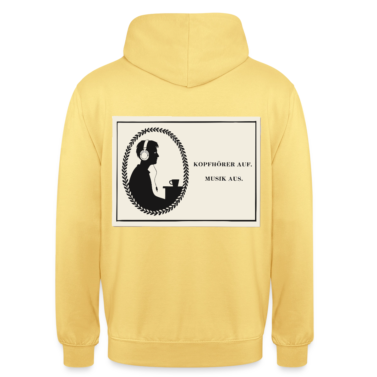Kopfhörer auf. Musik aus. Motiv-Hoodie unisex, Farbe Zitronengelb