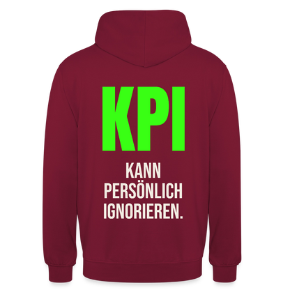 "KPI kann persönlich ignorieren." Motiv-Hoodie unisex, Farbe Bordeaux