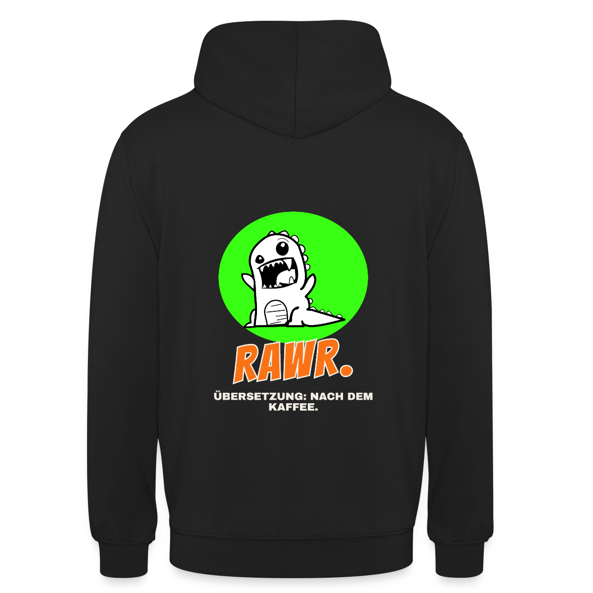 "Rawr. Übersetzung: nach dem Kaffee. Sticker-Motiv" Motiv-Hoodie unisex, Farbe Schwarz
