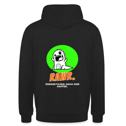 "Rawr. Übersetzung: nach dem Kaffee. Sticker-Motiv" Motiv-Hoodie unisex, Farbe Schwarz