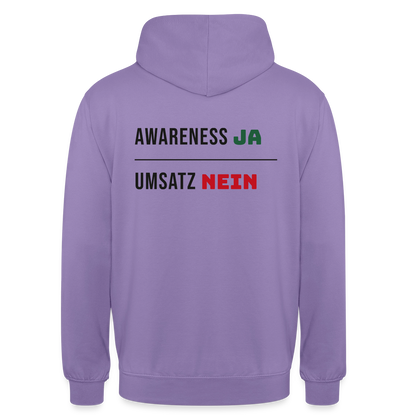 Awareness ja. Umsatz nein. Motiv-Hoodie unisex, Farbe Lavendel