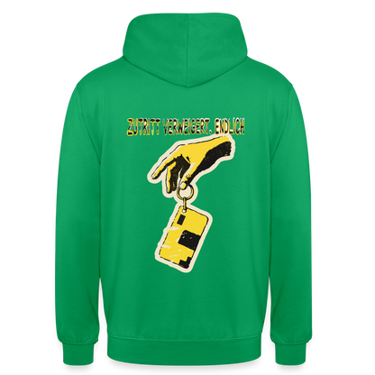 "Zutritt verweigert. Endlich." Motiv-Hoodie unisex, Farbe Kelly Green