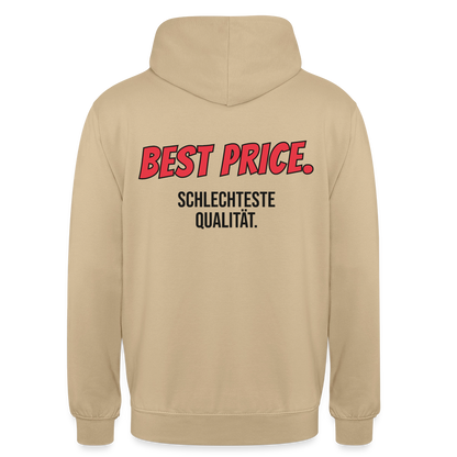 "Best Price. Schlechteste Qualität." Motiv-Hoodie unisex, Farbe Beige