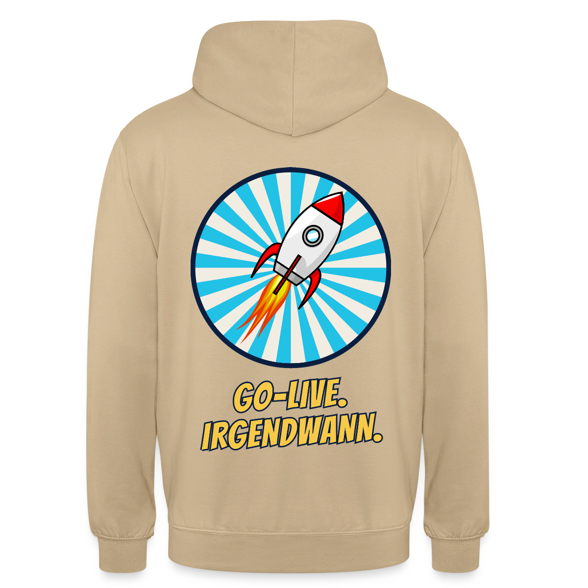 Go-Live. Irgendwann. Comic-Motiv Motiv-Hoodie unisex, Farbe Beige