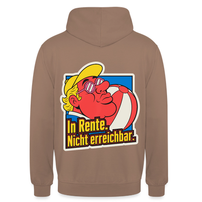 "In Rente. Nicht erreichbar. Popart-Motiv" Motiv-Hoodie unisex, Farbe Mokka