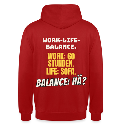 Balance: hä? Motiv-Hoodie unisex, Farbe Rot