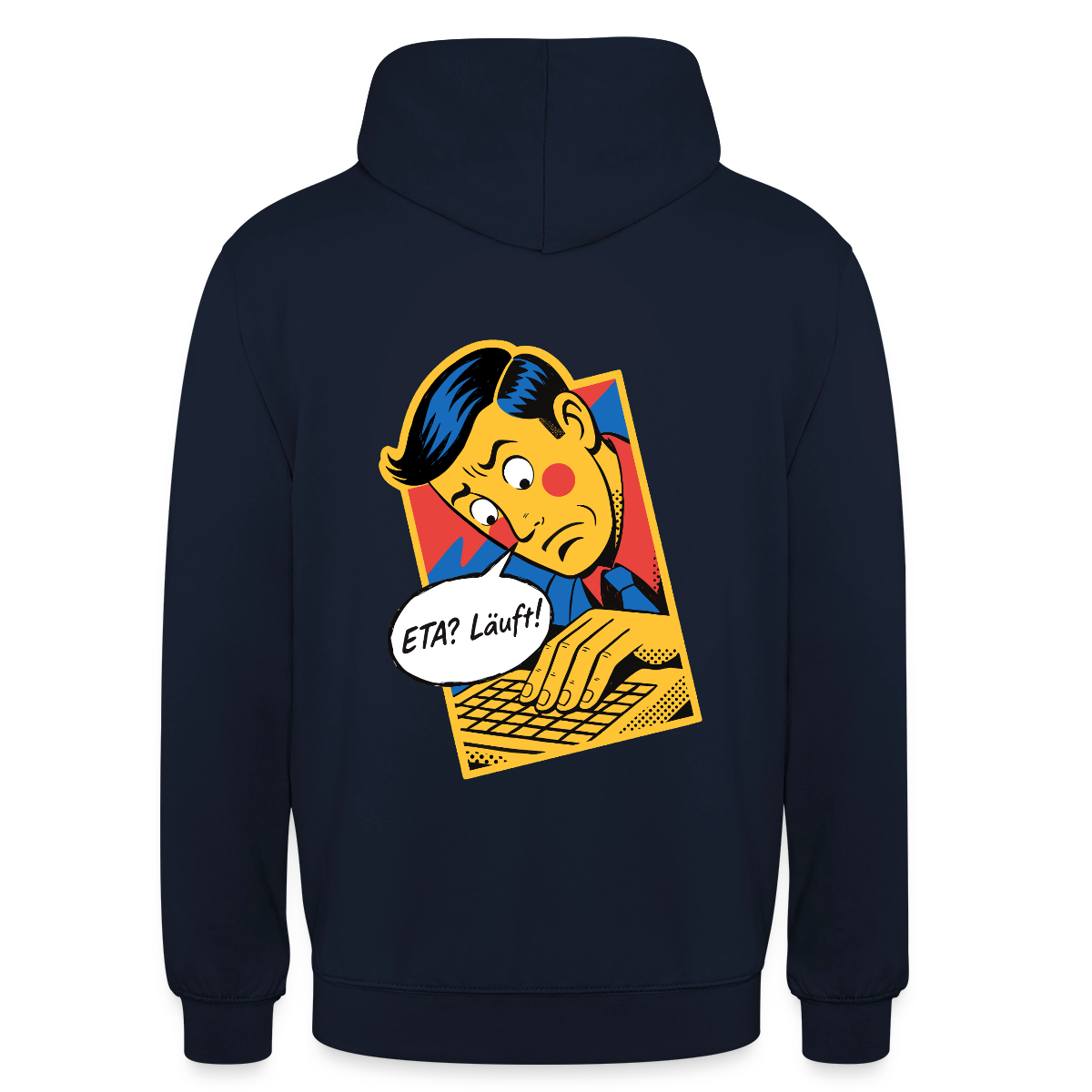 "ETA? Läuft! Popart-Motiv" Motiv-Hoodie unisex, Farbe Navy
