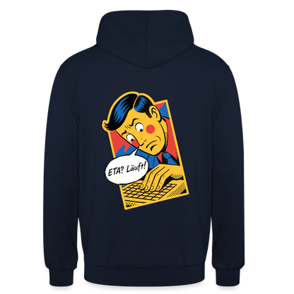 "ETA? Läuft! Popart-Motiv" Motiv-Hoodie unisex, Farbe Navy