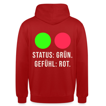 Status: grün. Gefühl: rot. Motiv-Hoodie unisex, Farbe Rot