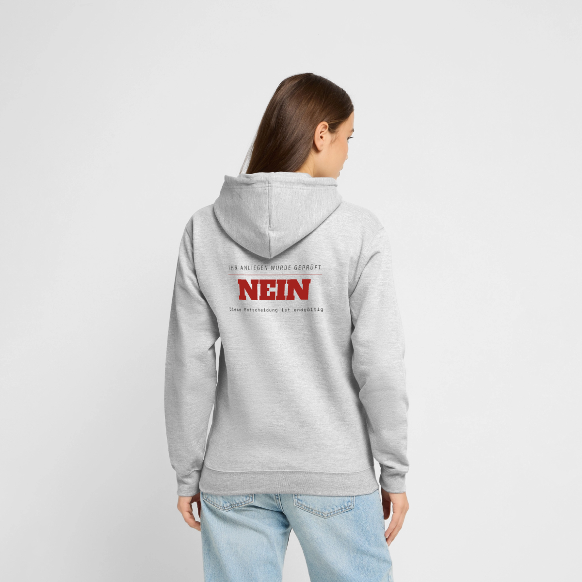 Ihr Anliegen wurde geprüft. Nein. Motiv-Hoodie unisex, Farbe Hellgrau meliert, Model
