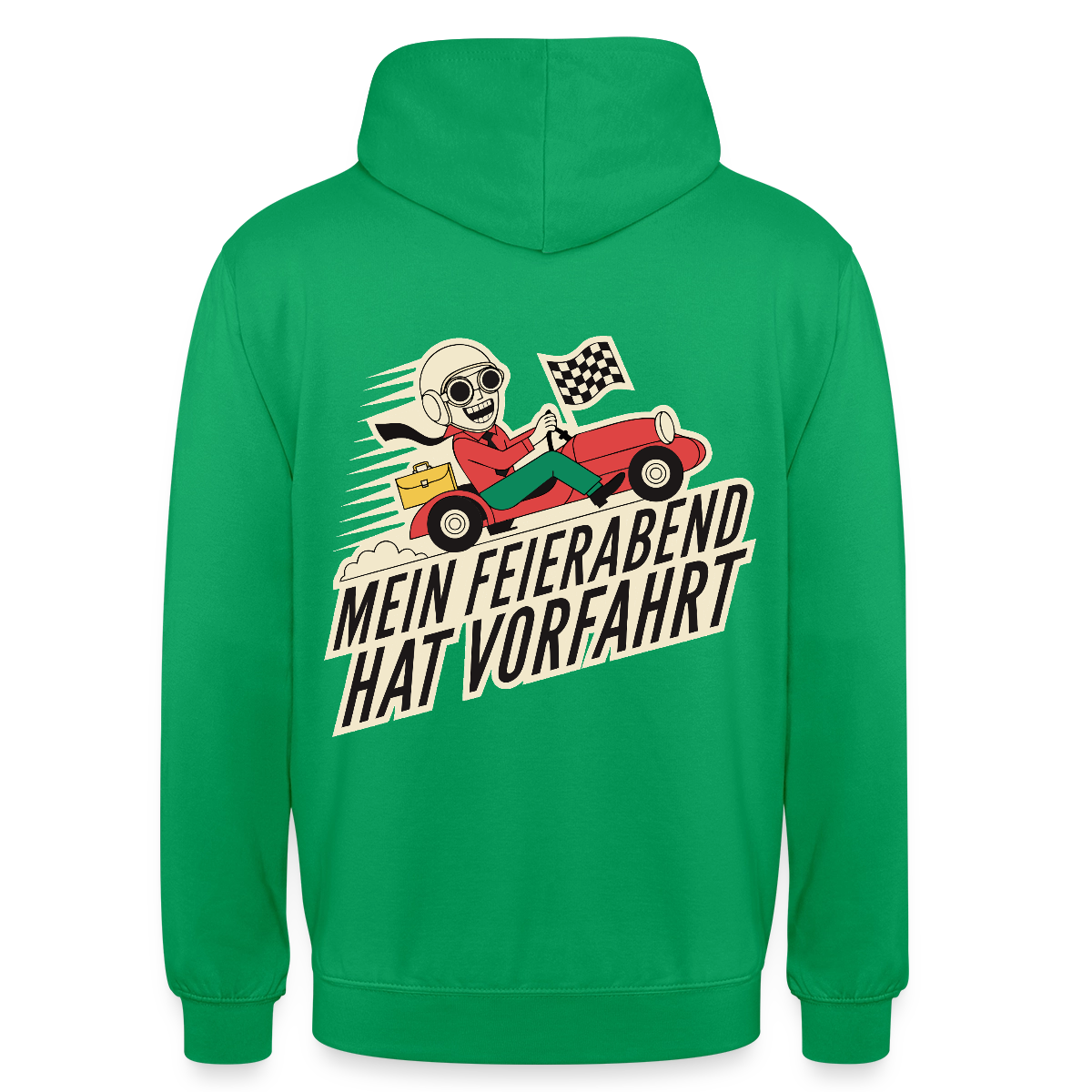 Mein Feierabend hat Vorfahrt. Motiv-Hoodie unisex, Farbe Kelly Green