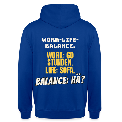 Balance: hä? Motiv-Hoodie unisex, Farbe Royalblau
