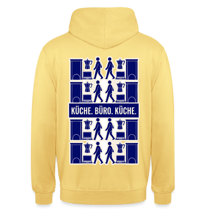 Küche. Büro. Küche. Motiv-Hoodie unisex, Farbe Zitronengelb