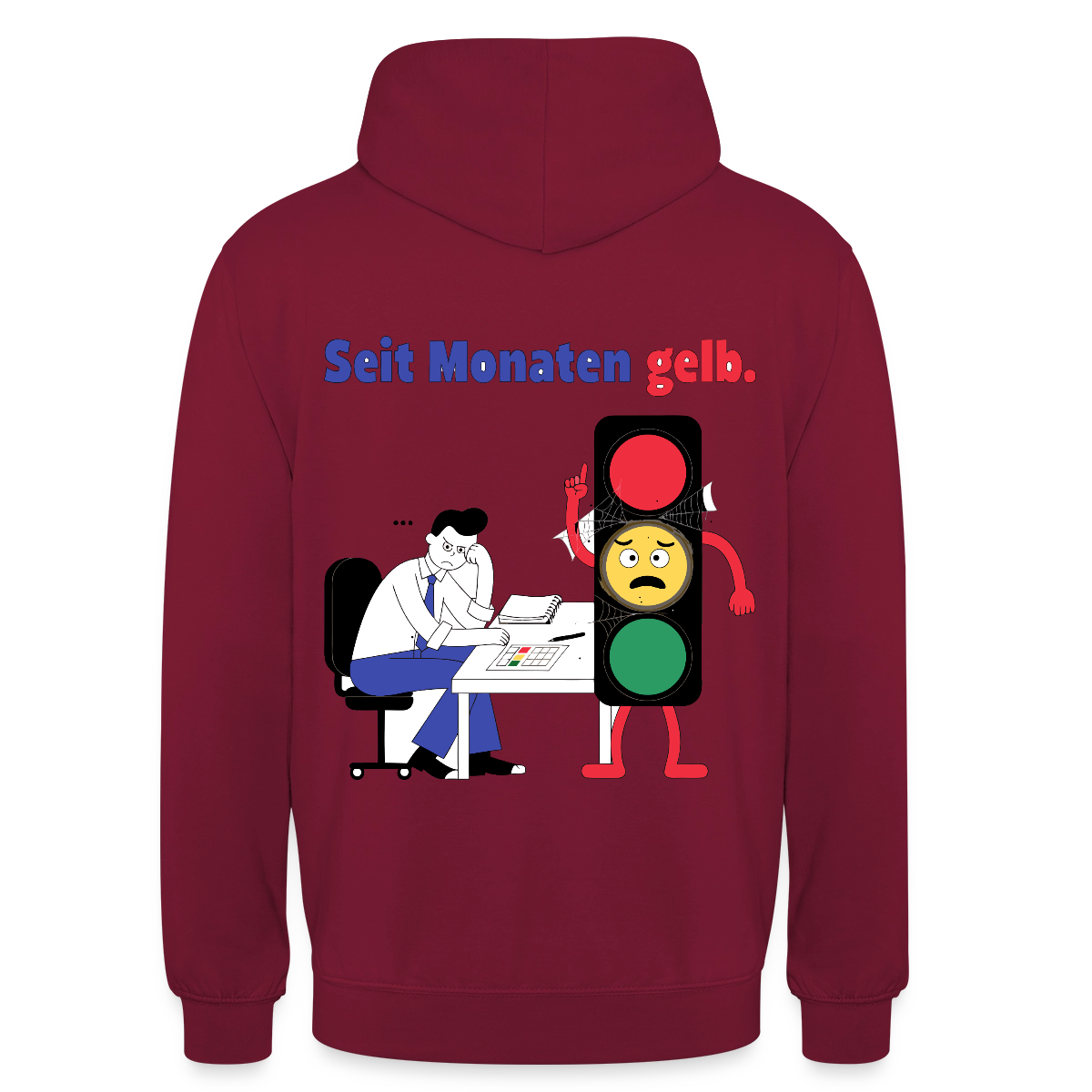 "Seit Monaten gelb. Ampel-Motiv" Motiv-Hoodie unisex, Farbe Bordeaux