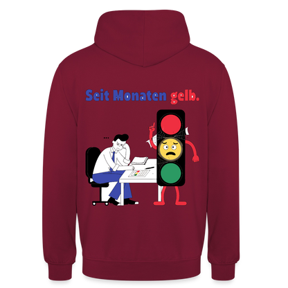 "Seit Monaten gelb. Ampel-Motiv" Motiv-Hoodie unisex, Farbe Bordeaux