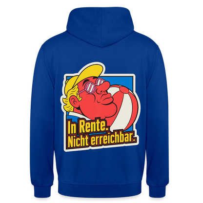 "In Rente. Nicht erreichbar. Popart-Motiv" Motiv-Hoodie unisex, Farbe Royalblau