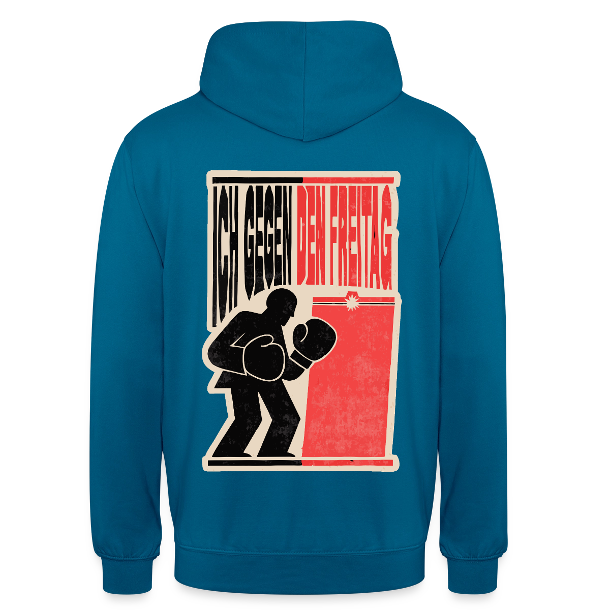 "Ich gegen den Freitag. Boxplakat-Motiv" Motiv-Hoodie unisex, Farbe Tiefseeblau