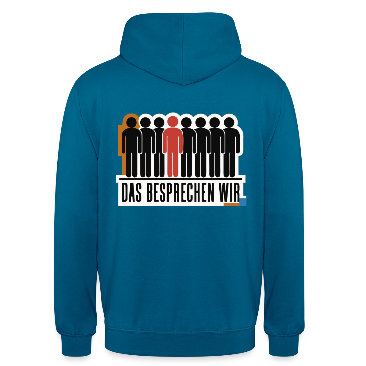 "Das besprechen wir. Isotype-Motiv" Motiv-Hoodie unisex, Farbe Tiefseeblau