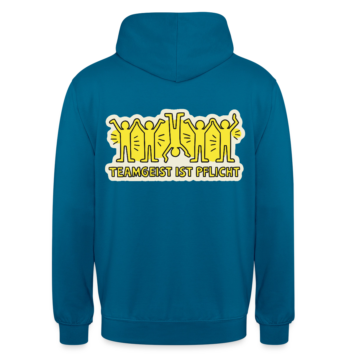 Teamgeist ist Pflicht. Pop-Art-Motiv Motiv-Hoodie unisex, Farbe Tiefseeblau