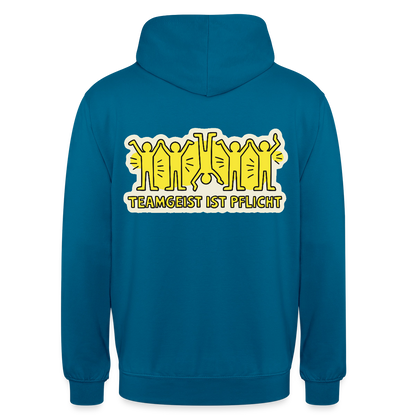 Teamgeist ist Pflicht. Pop-Art-Motiv Motiv-Hoodie unisex, Farbe Tiefseeblau