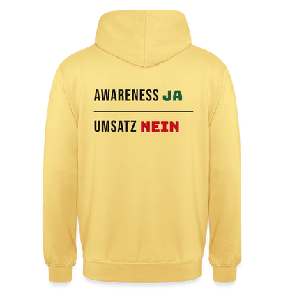 Awareness ja. Umsatz nein. Motiv-Hoodie unisex, Farbe Zitronengelb