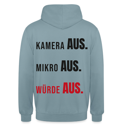 Kamera aus, Würde aus Motiv-Hoodie unisex, Farbe Nebelblau