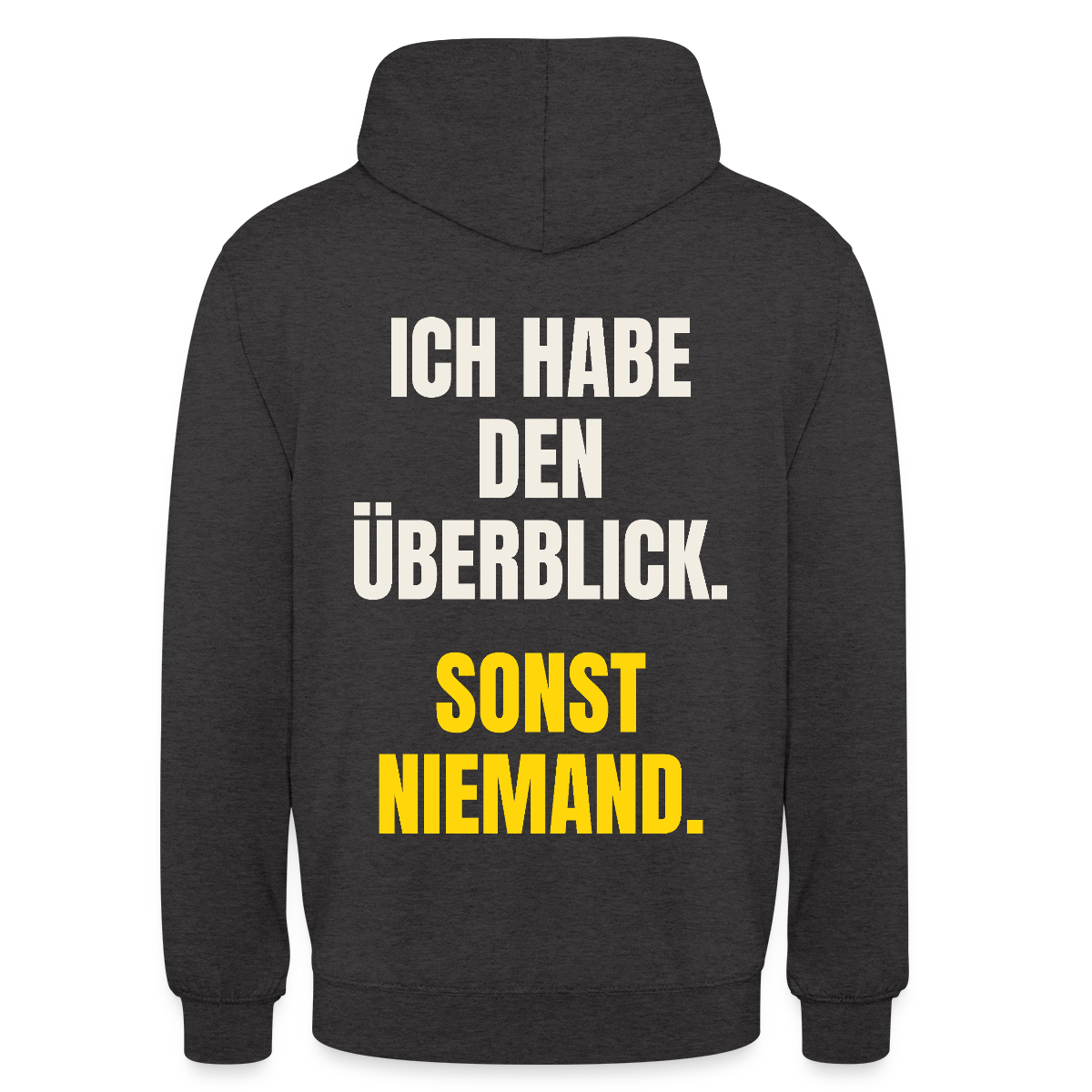 Ich habe den Überblick. Sonst niemand. Motiv-Hoodie unisex, Farbe Anthrazit