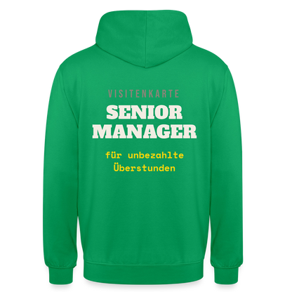"Senior Manager für unbezahlte Überstunden" Motiv-Hoodie unisex, Farbe Kelly Green