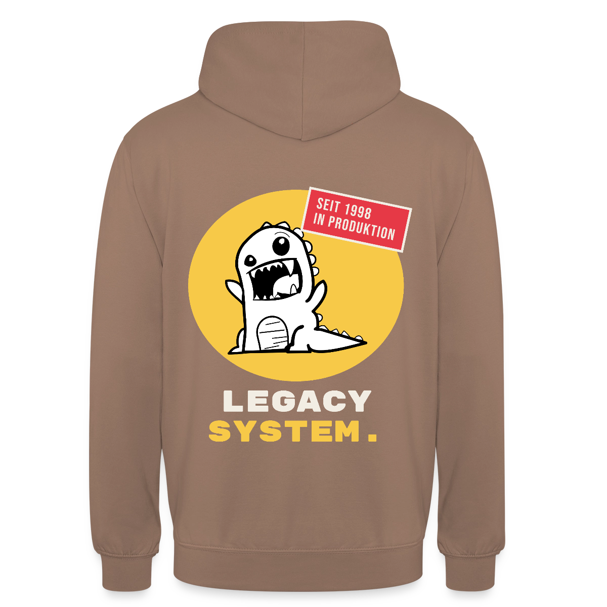 Legacy System. Seit 1998 in Produktion. Motiv-Hoodie unisex, Farbe Mokka