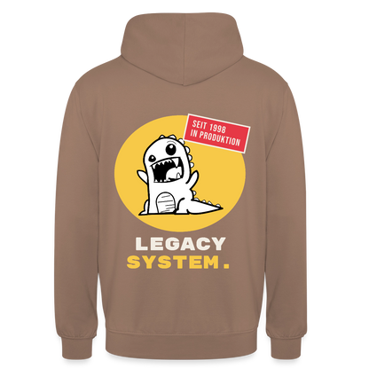 Legacy System. Seit 1998 in Produktion. Motiv-Hoodie unisex, Farbe Mokka