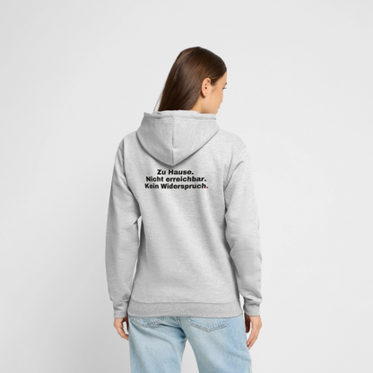 Kein Widerspruch Motiv-Hoodie unisex, Farbe Hellgrau meliert, Model