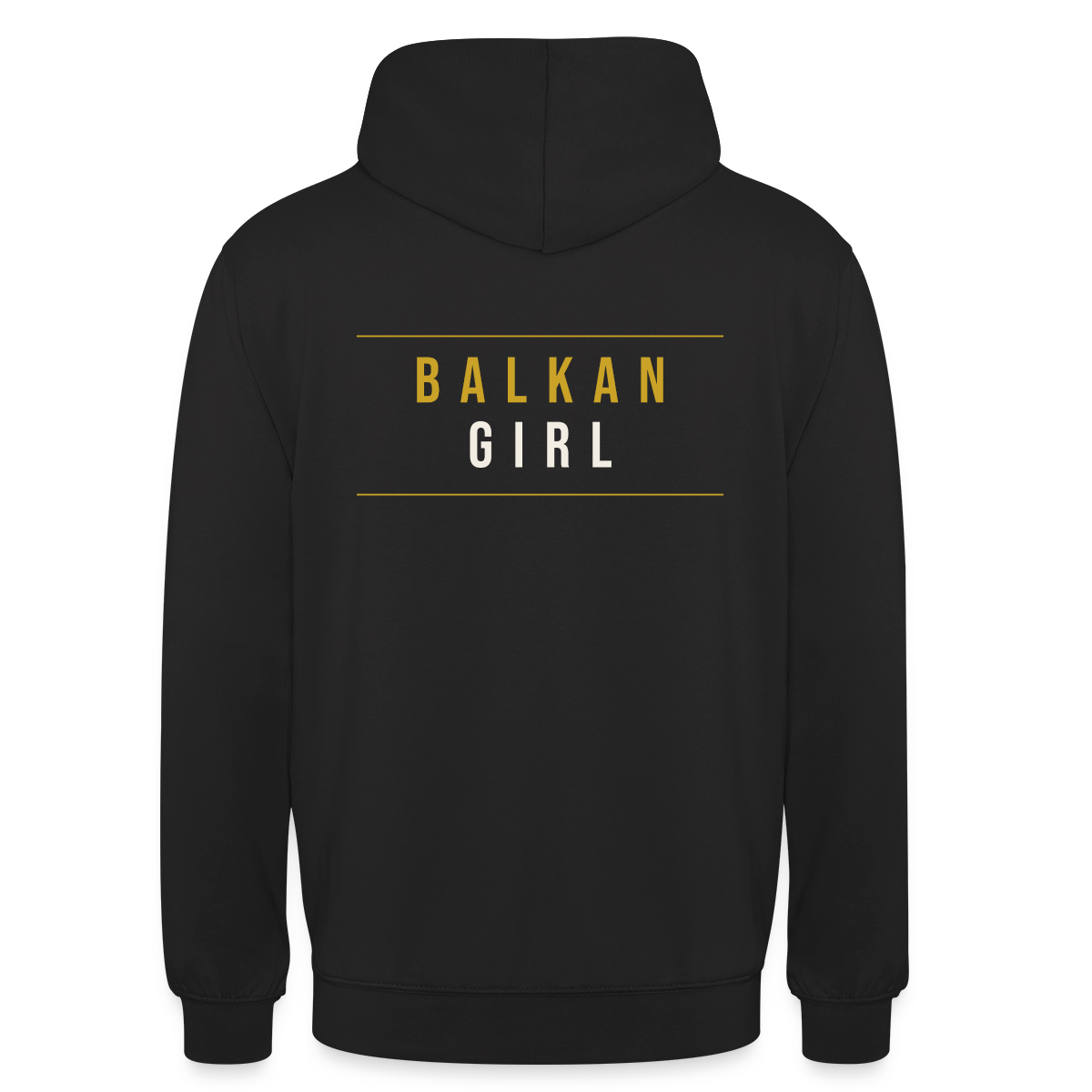 Balkan Girl. Serif-Motiv Motiv-Hoodie unisex, Farbe Schwarz
