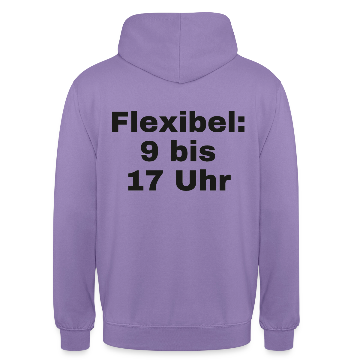 "Flexibel: 9 bis 17 Uhr" Motiv-Hoodie unisex, Farbe Lavendel