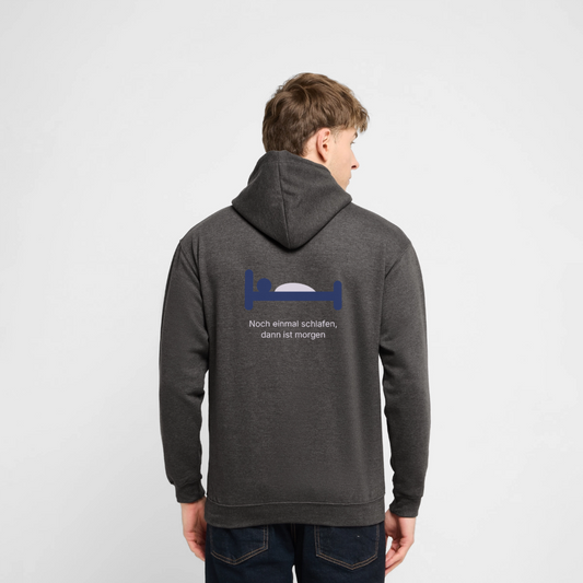 Noch einmal schlafen, dann ist morgen. Motiv-Hoodie unisex, Farbe Anthrazit, Model