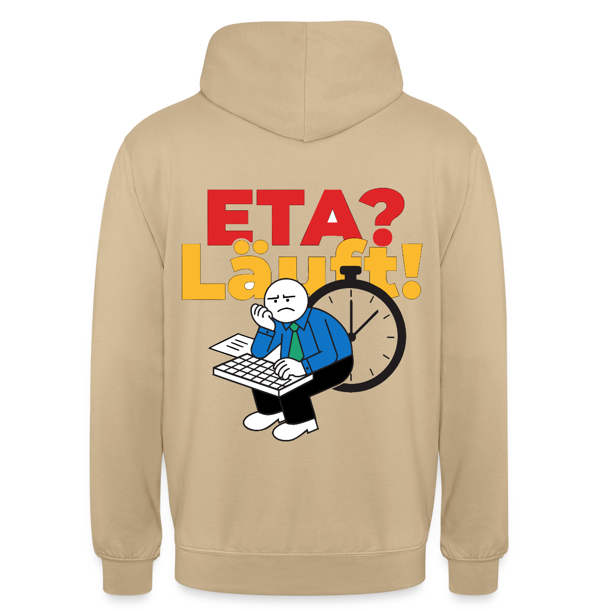 "ETA? Läuft! Strichfiguren-Motiv" Motiv-Hoodie unisex, Farbe Beige