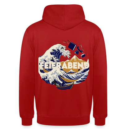 "Feierabend. Ukiyo-e-Motiv" Motiv-Hoodie unisex, Farbe Rot