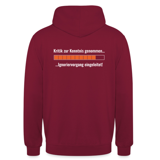 Kritik zur Kenntnis genommen. Ladebalken-Motiv Motiv-Hoodie unisex, Farbe Bordeaux