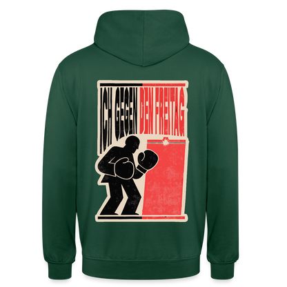 "Ich gegen den Freitag. Boxplakat-Motiv" Motiv-Hoodie unisex, Farbe Flaschengrün