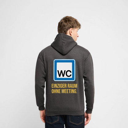 "WC: einziger Raum ohne Meeting. Schild-Motiv" Motiv-Hoodie unisex, Farbe Anthrazit