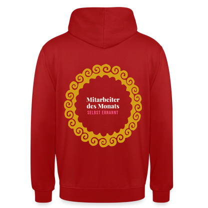 "Mitarbeiter des Monats, selbst ernannt. Gold-Motiv" Motiv-Hoodie unisex, Farbe Rot