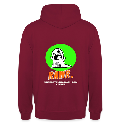 "Rawr. Übersetzung: nach dem Kaffee. Sticker-Motiv" Motiv-Hoodie unisex, Farbe Bordeaux